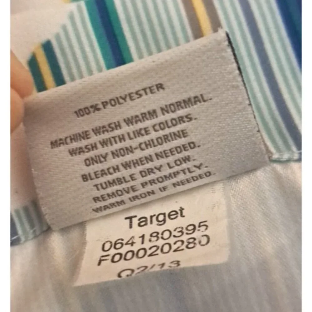 Threshold Fabric Shower Curtain Stripes Leaves Blue Green Yellow Cottage